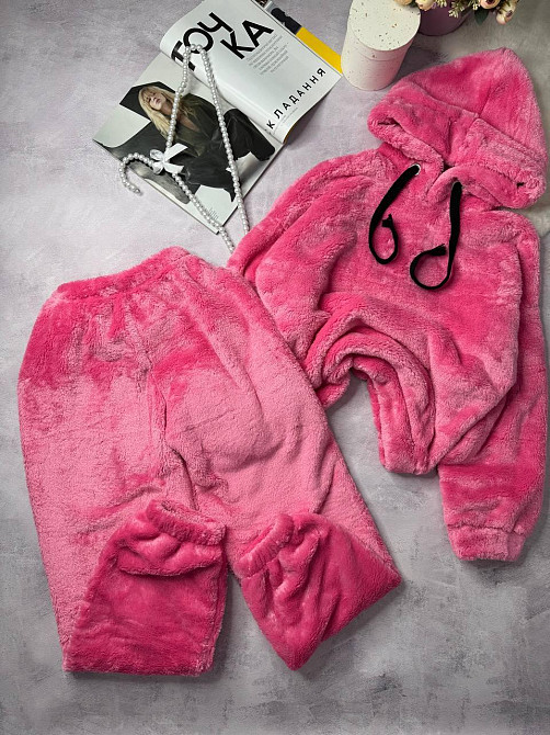 Теплый женский плюшевый костюм двойка плюшевый двухсторонний мех Розовый Одесса - изображение 9