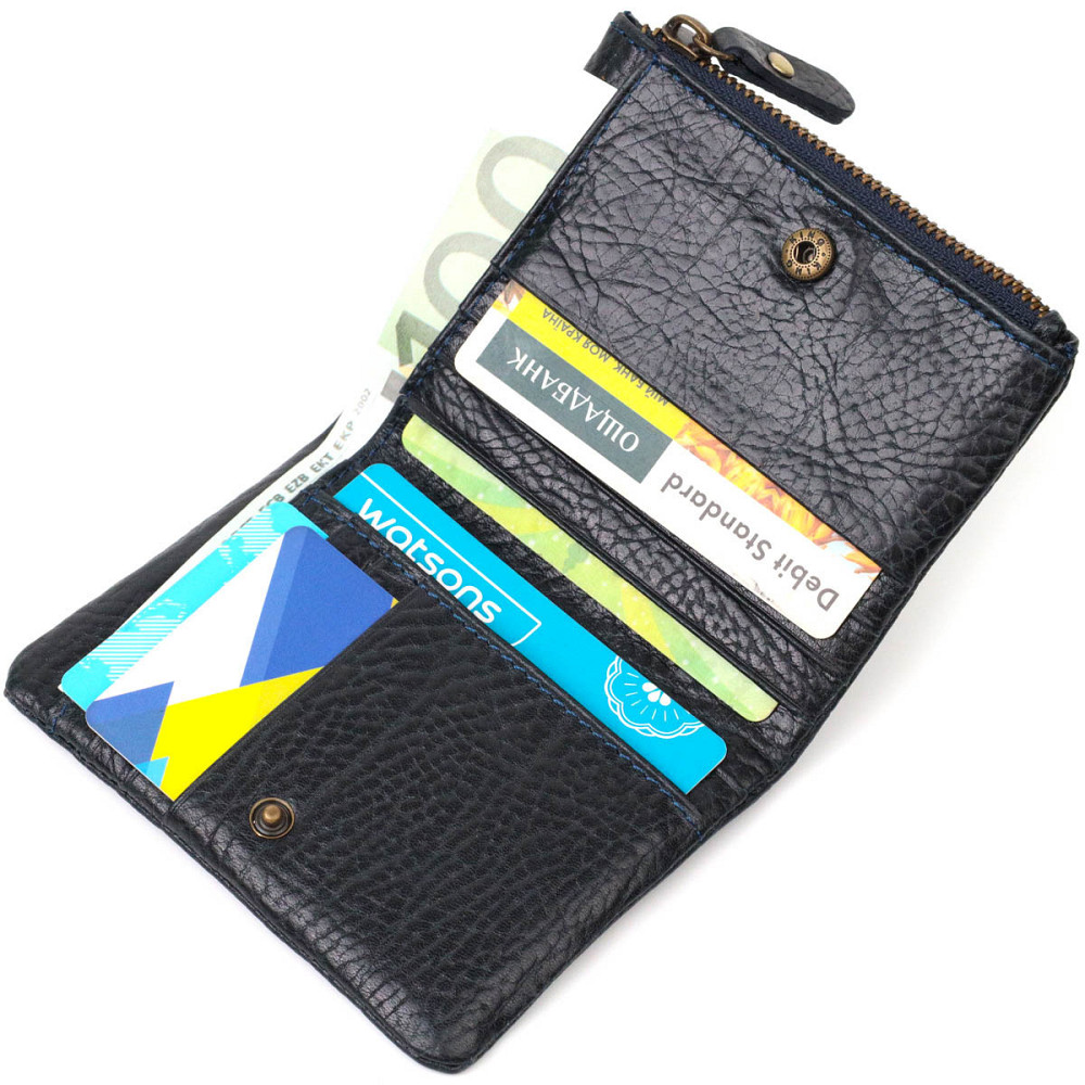 Маленький та місткий гаманець з натуральної шкіри Tony Bellucci 22021 Синій Київ - фото 6