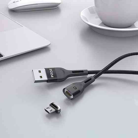 Магнитный кабель Micro USB PZOZ для зарядки и передачи данных (Черный, 1м, 3A) Николаев