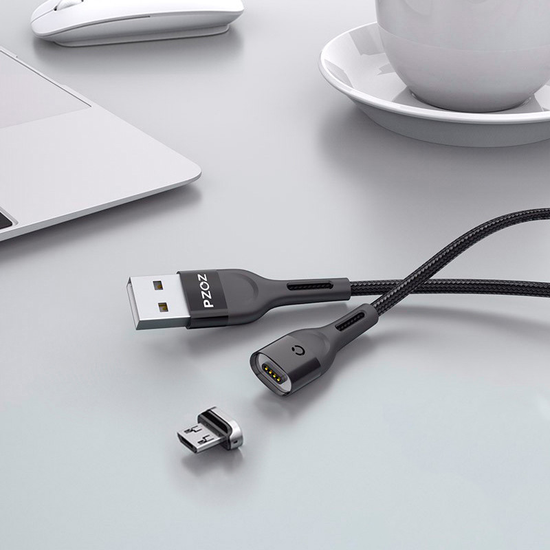 Магнитный кабель Micro USB PZOZ для зарядки и передачи данных (Черный, 1м, 3A) Николаев - изображение 1