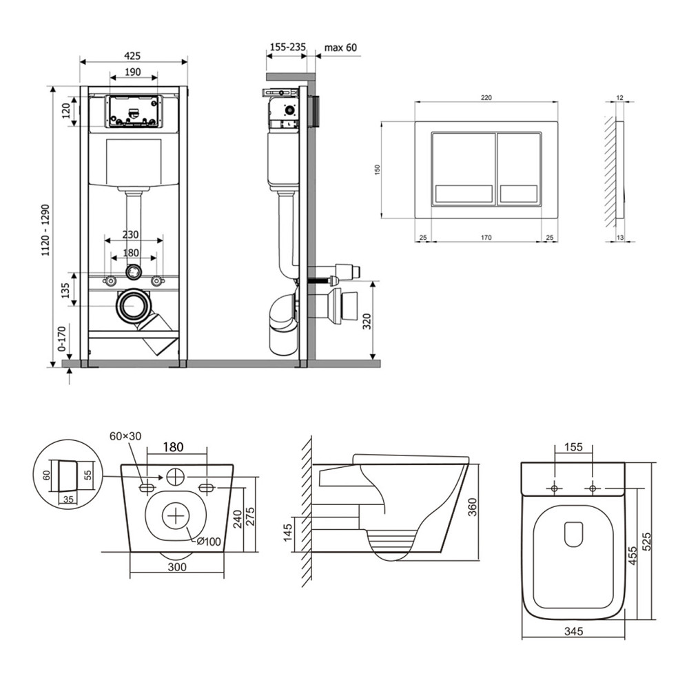 Готовое решение Qtap для ванной комнаты: подвесной унитаз Tern Ultra Quiet 525x345x360 + комплект инсталляции Nest 4 в 1 Киев - изображение 2