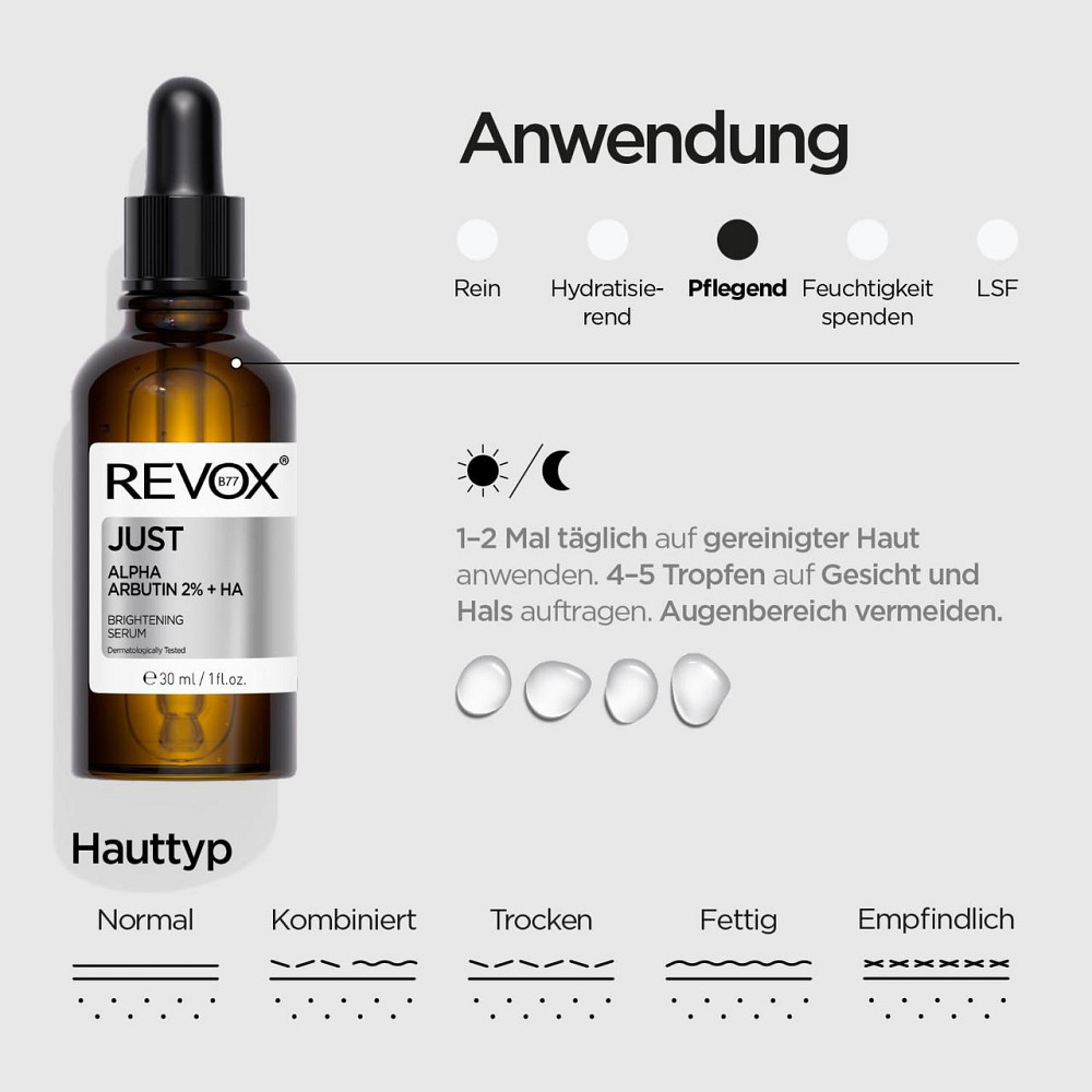 Сироватка REVOX B77 Just Alpha Arbutin 2% + HA 30 мл прозора від пігментації освітлююча зволожуюча для обличчя та тіла крем від Київ - фото 7