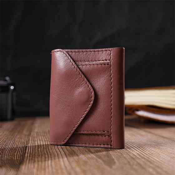 Вертикальное небольшое женское портмоне в три сложения GRANDE PELLE 16784 Пудровый Киев