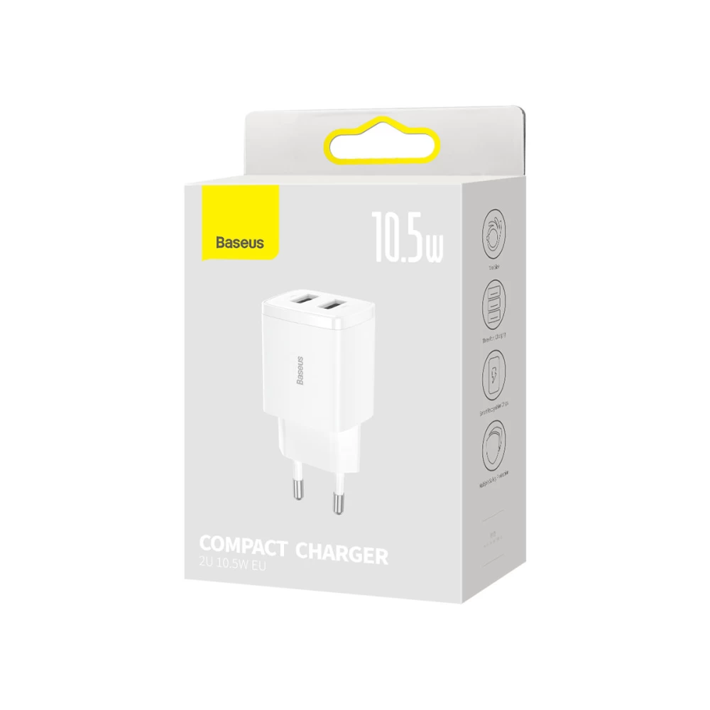 Мережевий зарядний пристрій Baseus Compact Charger 2U 10.5W EU, колір білий CCXJ010202 Одеса - фото 2