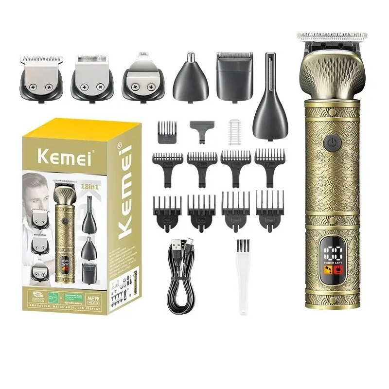 Аккумуляторный Триммер 18 в 1 Kemei KM-2313 сменные насадки 18 штук, для волос,бороды,носа и ушей Одесса - изображение 1