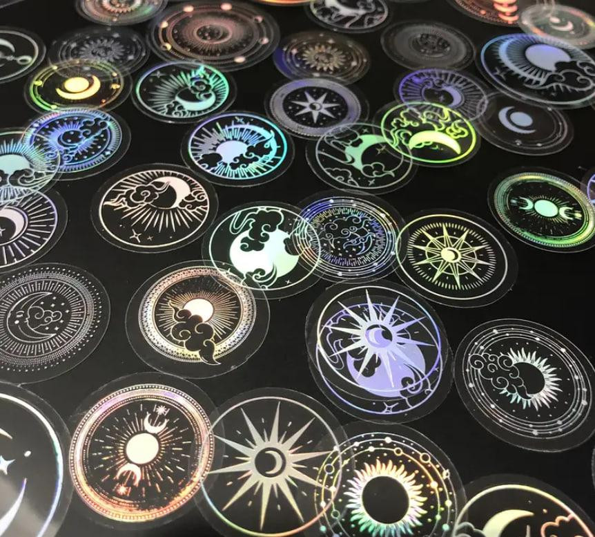 Голографические блестящие наклейки на солнце, Луна, планета.Стикеры. 35 шт. Киев - изображение 1