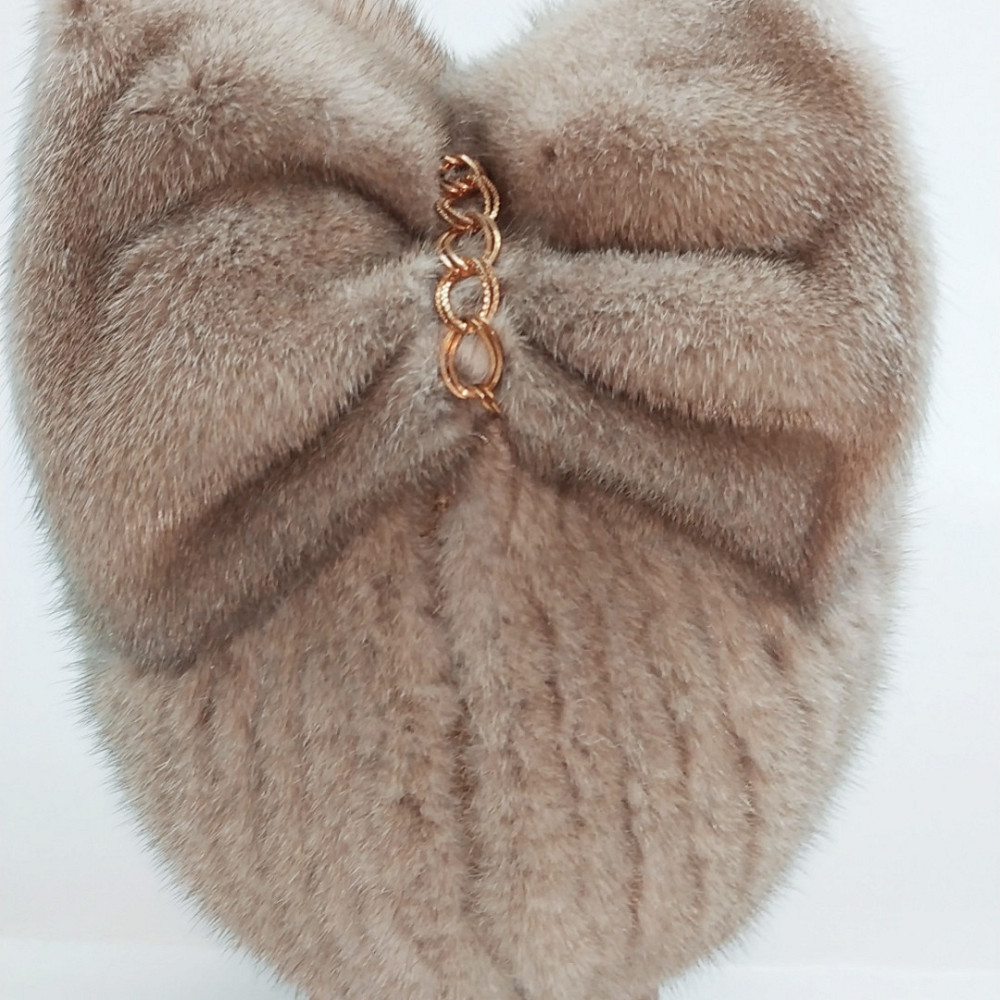 Шапка хутряна жіноча Бант з натурального хутра норки Бежевий Харків - фото 2