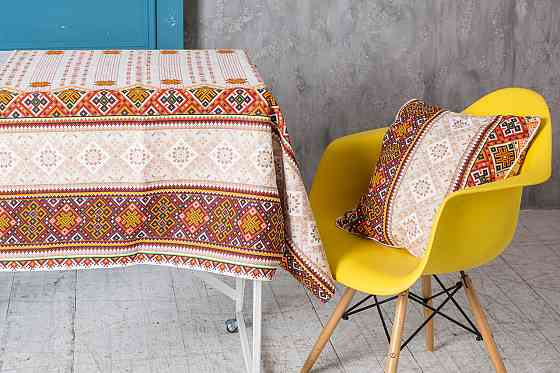 Ecotton Скатертина Ecotton 150х180 см бавовняна з рогожки бежевий Орнамент Український стиль 21 Киев