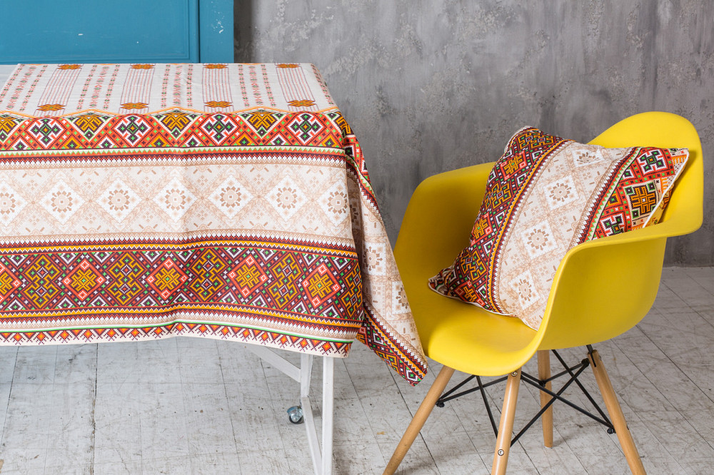 Ecotton Скатертина Ecotton 150х180 см бавовняна з рогожки бежевий Орнамент Український стиль 21 Киев - изображение 1