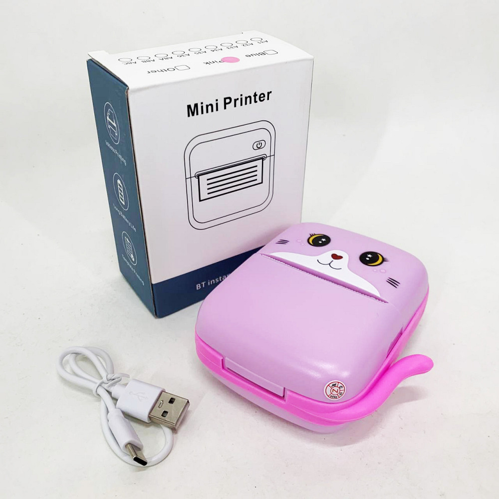 Портативний дитячий термопринтер з Bluetooth A8 Cat міні принтер для телефону Pink SA-43 Івано-Франківськ - фото 1