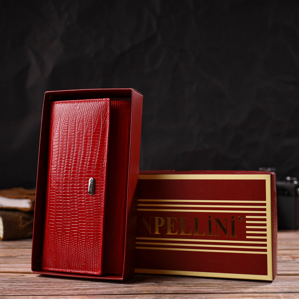 Яркий кошелек для женщин из натуральной фактурной кожи Красный (CANPELLINI) Киев - изображение 4