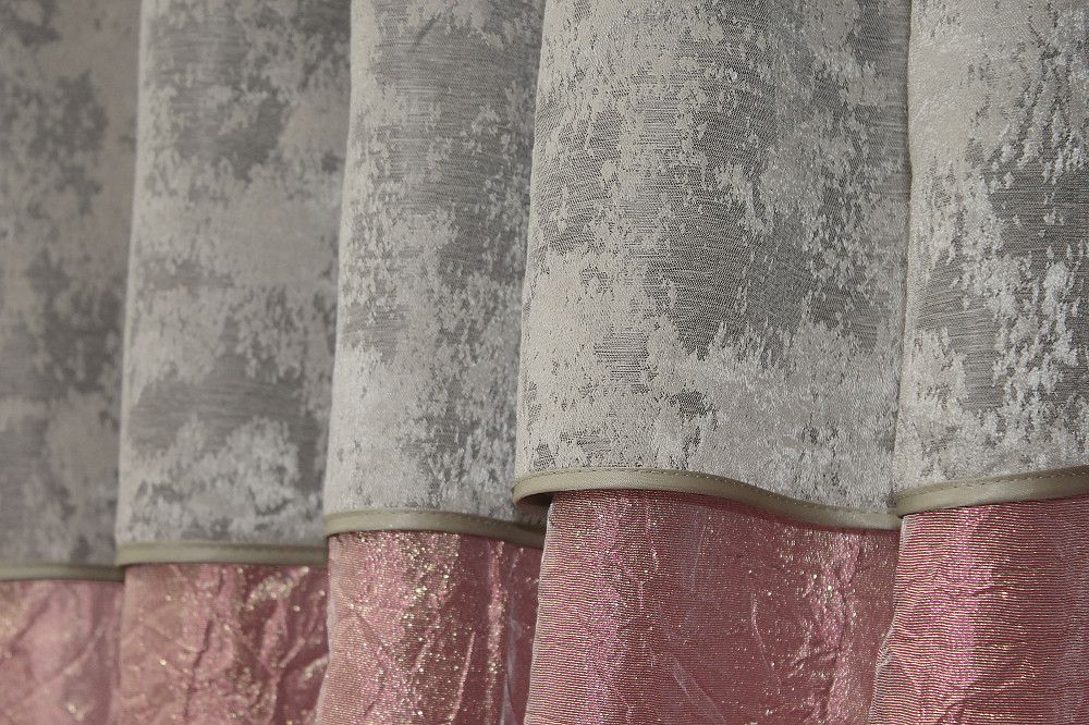 Кухонные шторы VR-Textil № 073к с ламбрекеном и подхватами розово-золотистый с бежевым 275х170 см (52-0380) Киев - изображение 4