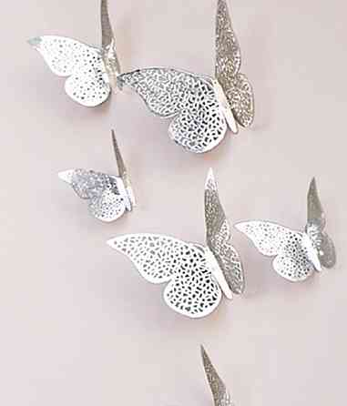 Метелики на скотчі сріблясті - у наборі 12шт. різних розмірів, в комплекті йде 2-х сторонній скотч Київ