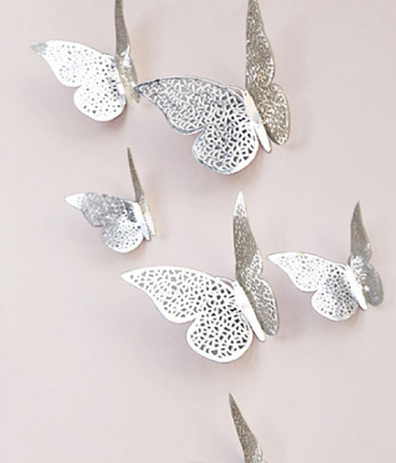 Метелики на скотчі сріблясті - у наборі 12шт. різних розмірів, в комплекті йде 2-х сторонній скотч Київ - фото 2