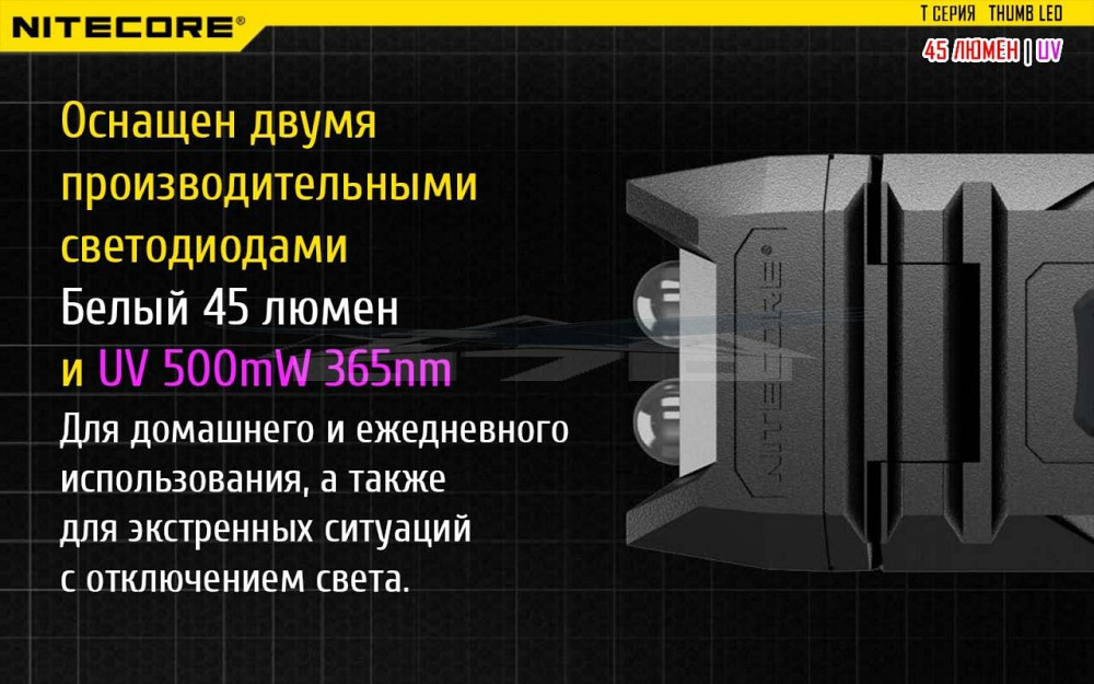Ліхтар багатофункціональний Nitecore THUMB LEO 1LED+UV LED 45 лм USB-C (3 режими) Вінниця - фото 9