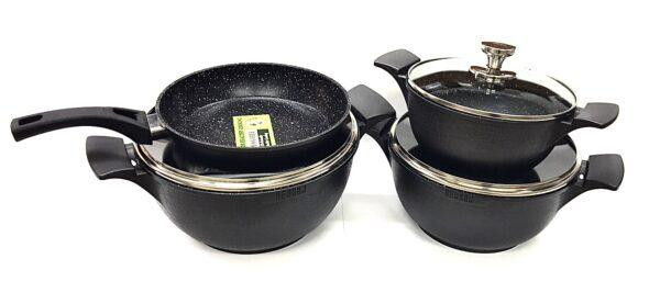 BN-346 (2)-Набор кастрюль 7пр 2,5л; 4,5л; 6,5л; сковорода 24см Мраморное покрытие коричневое Одесса - изображение 1