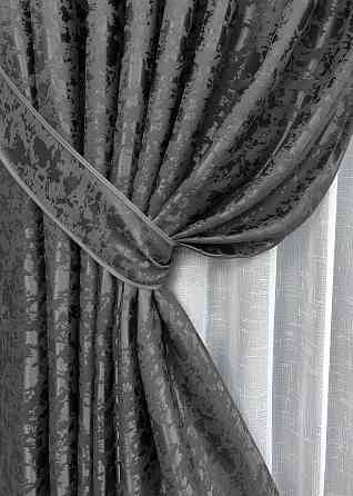Комплект штор VR-Textil Льон Мармур 150х270 2шт і Тюль 500х270 1267ш-115т Сіро-коричневий з білим 71-141/4 Київ
