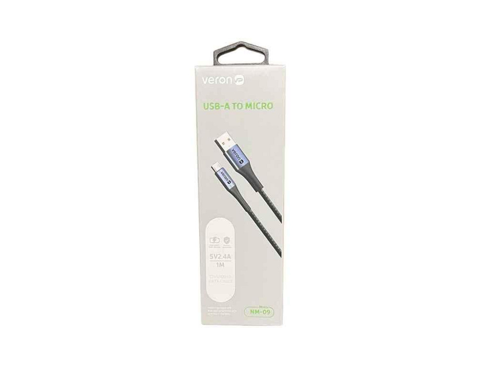 Кабель Micro USB 2.4A (1m) NM09 Nylon, Black ТМ Veron   Solmir Київ - фото 1