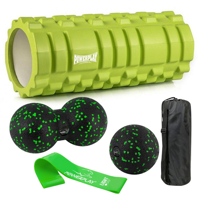Набір для масажу та йоги PowerPlay PP_4096 (Ролик 33*14 + 2 м'ячі) Green + гумка 5.5 кг. Кам'янське - фото 1