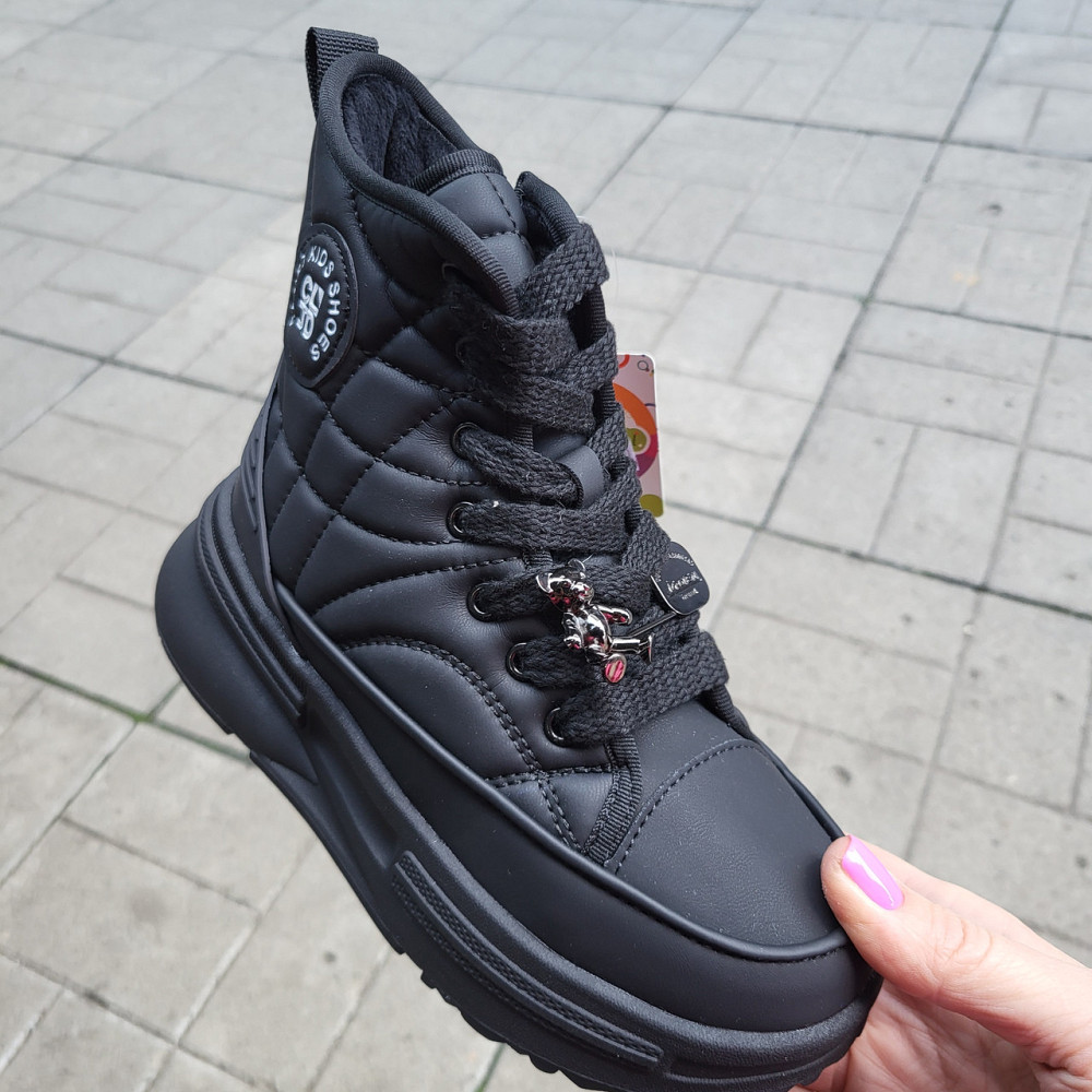 Детские черные зимние ботинки для девочек  32,33,34,35 маломерки Николаев - изображение 2