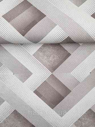 Шпалери вінілові на флізеліні Sintra Simmetria метрові геометрія фігури смуги коричневі сірі срібло 524558 Київ