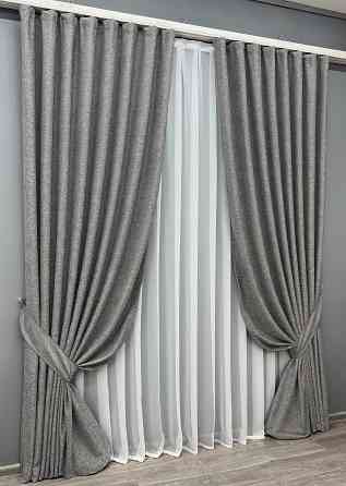 Комплект готових штор VR-Textil Льон Grand Linen № 2027ш Сірий 200х300см 2 шт (32-382) Київ