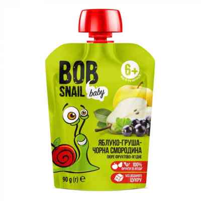 Дитяче пюре Bob Snail Равлик Боб Яблуко Груша Чорна Смородина 90 г (4820219343820) Вінниця