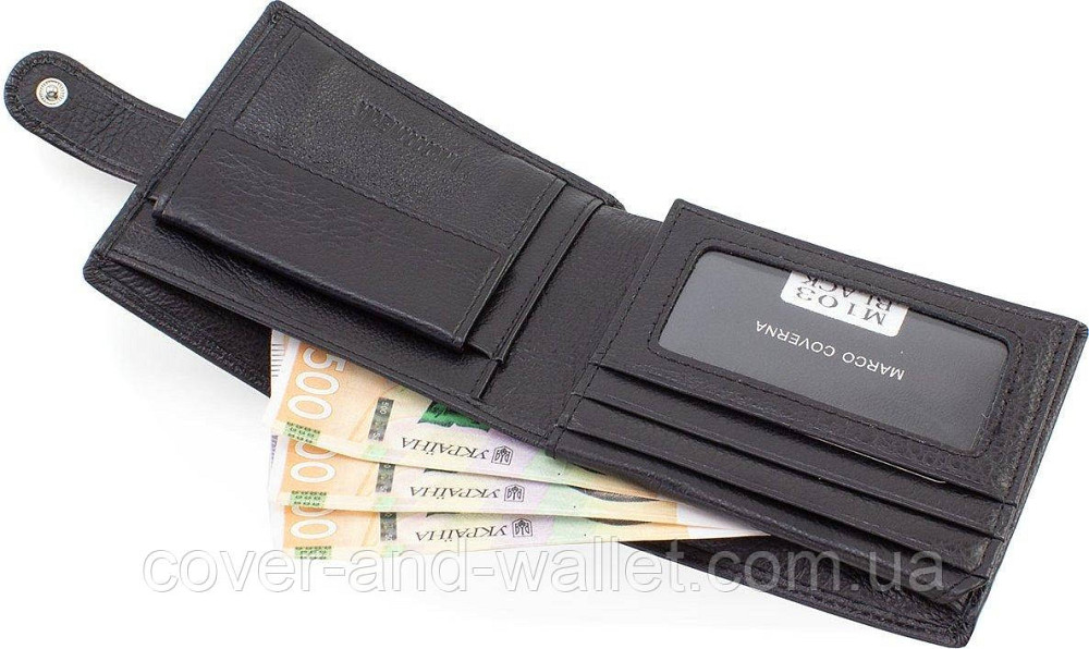 Шкіряний чоловічий гаманець подвійного складання для грошей та карток Marco Coverna M 103 Київ - фото 7
