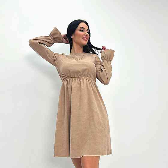 Вельветова сукня із завищеною талією "Wesley" оптом | Норма | Розпродаж моделі Бежевий, 42-44 Київ