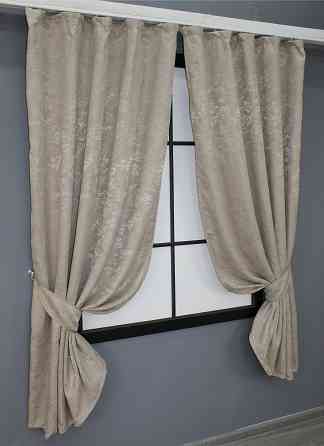 Комплект коротких штор VR-Textil Льон мармур Pavliani № 1177ш Сіро-бежевий 130х170 см 2 шт (35-0070) Київ