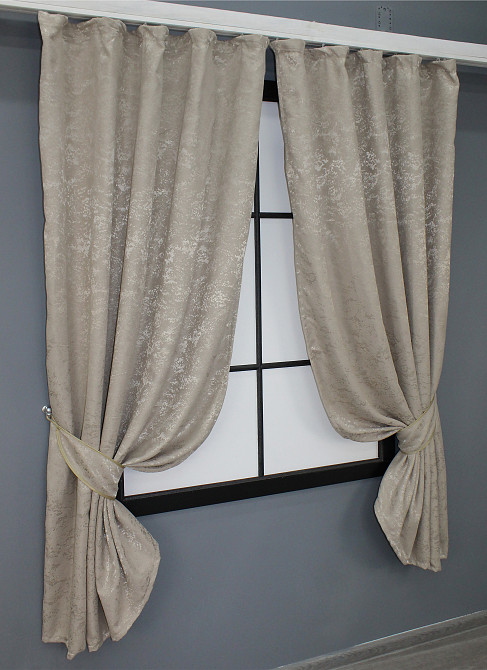 Комплект коротких штор VR-Textil Льон мармур Pavliani № 1177ш Сіро-бежевий 130х170 см 2 шт (35-0070) Київ - фото 2