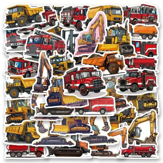 Набор стикеров «Транспорт и спецтехника» – 52 штуки, водостойкие ПВХ наклейки Киев