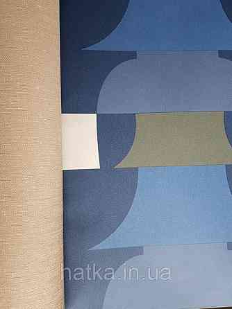 Шпалери вінілові Lutece Bensimon абстракція геометрія фігури блакитні зелені сині білі на темно-синьому Київ