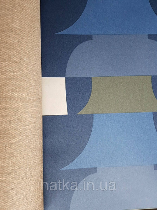 Шпалери вінілові Lutece Bensimon абстракція геометрія фігури блакитні зелені сині білі на темно-синьому Київ - фото 3