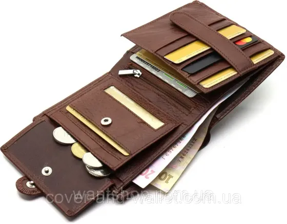 Чоловічий шкіряний гаманець вертикального типу для карток ST Leather Коричневий Київ