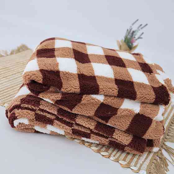 Теплый плед тедди в коричневую клетку 180*200 Каменец-Подольский