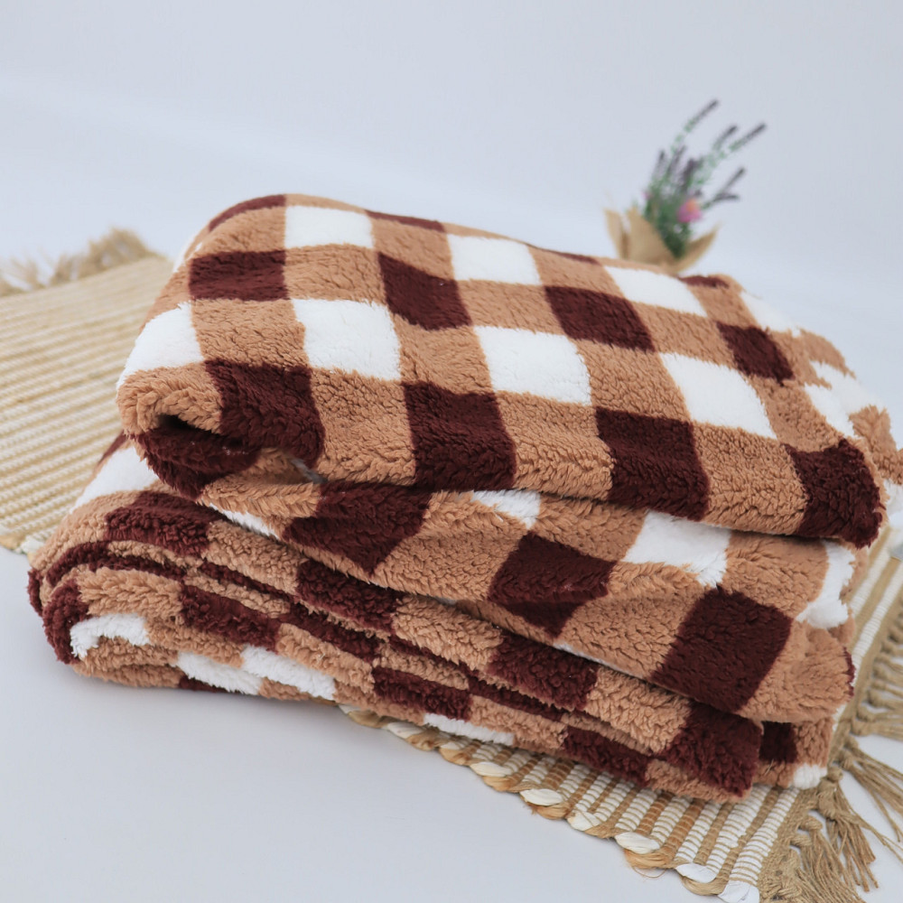 Теплый плед тедди в коричневую клетку 180*200 Каменец-Подольский - изображение 4