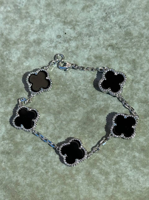 Van Cleef набір 3 предмети / чорна емаль, покриття срібло 925 / підвіска, сережки, браслет Одеса - фото 9