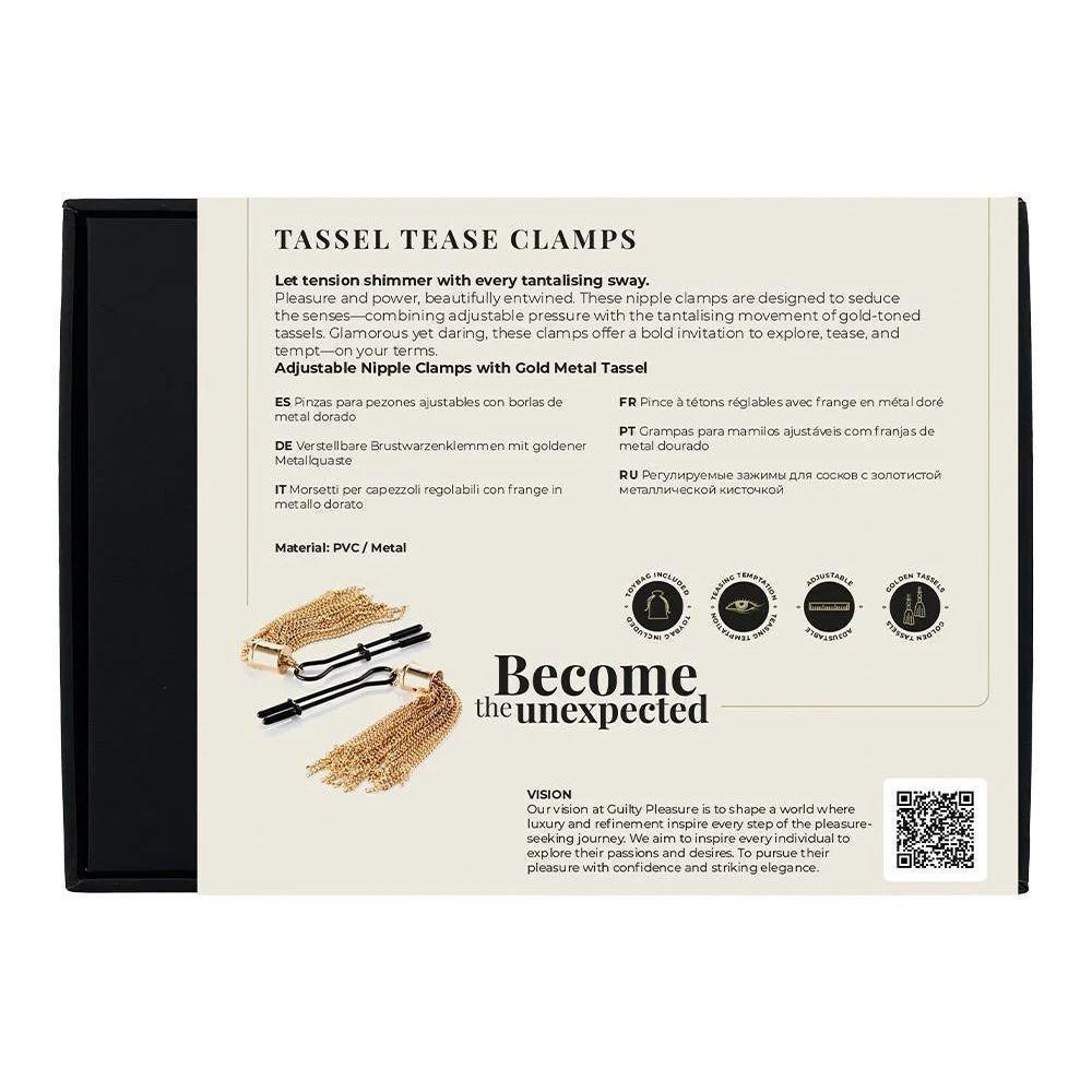 Затискачі для сосків Guilty Pleasure Tassel Tease Clamps, чорно-золоті Sex Aura Київ - фото 10