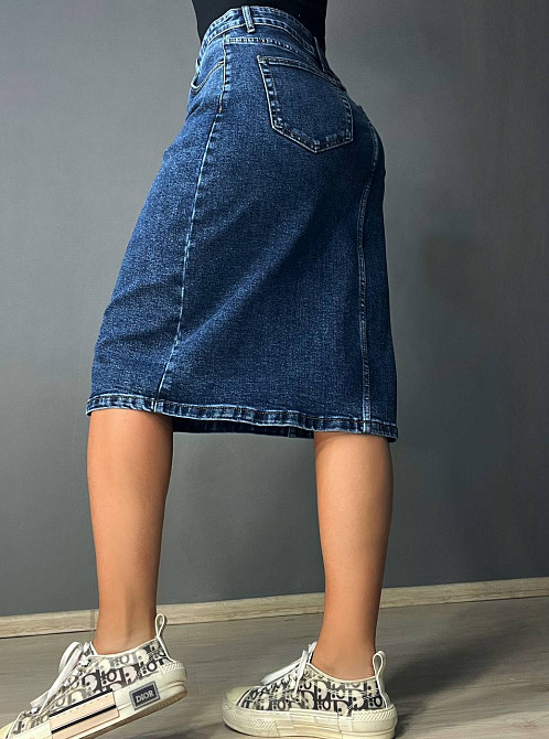 Спідниця жіноча джинсова Vanver 8238 на гудзиках середньої довжини збільшені розміри синя, синій, 31, 31, 82 см, 103 см Київ - фото 12