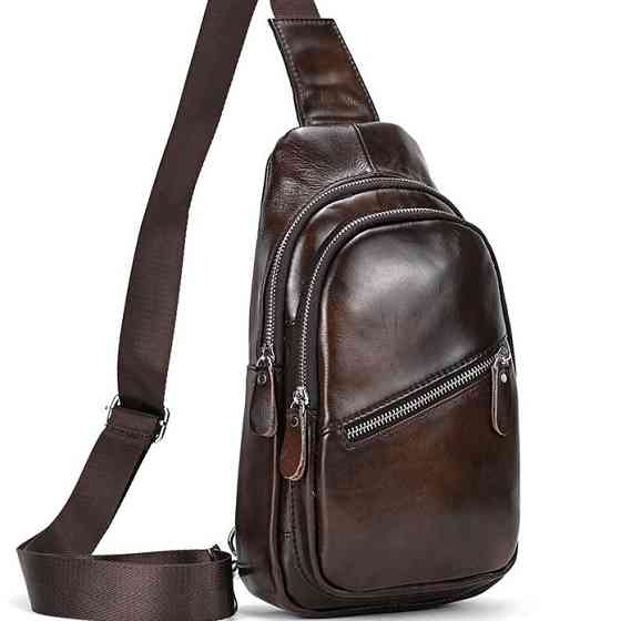 Мужской кожаный слинг на одно плечо сумка-слинг коричневая TIDING BAG 62867 Киев