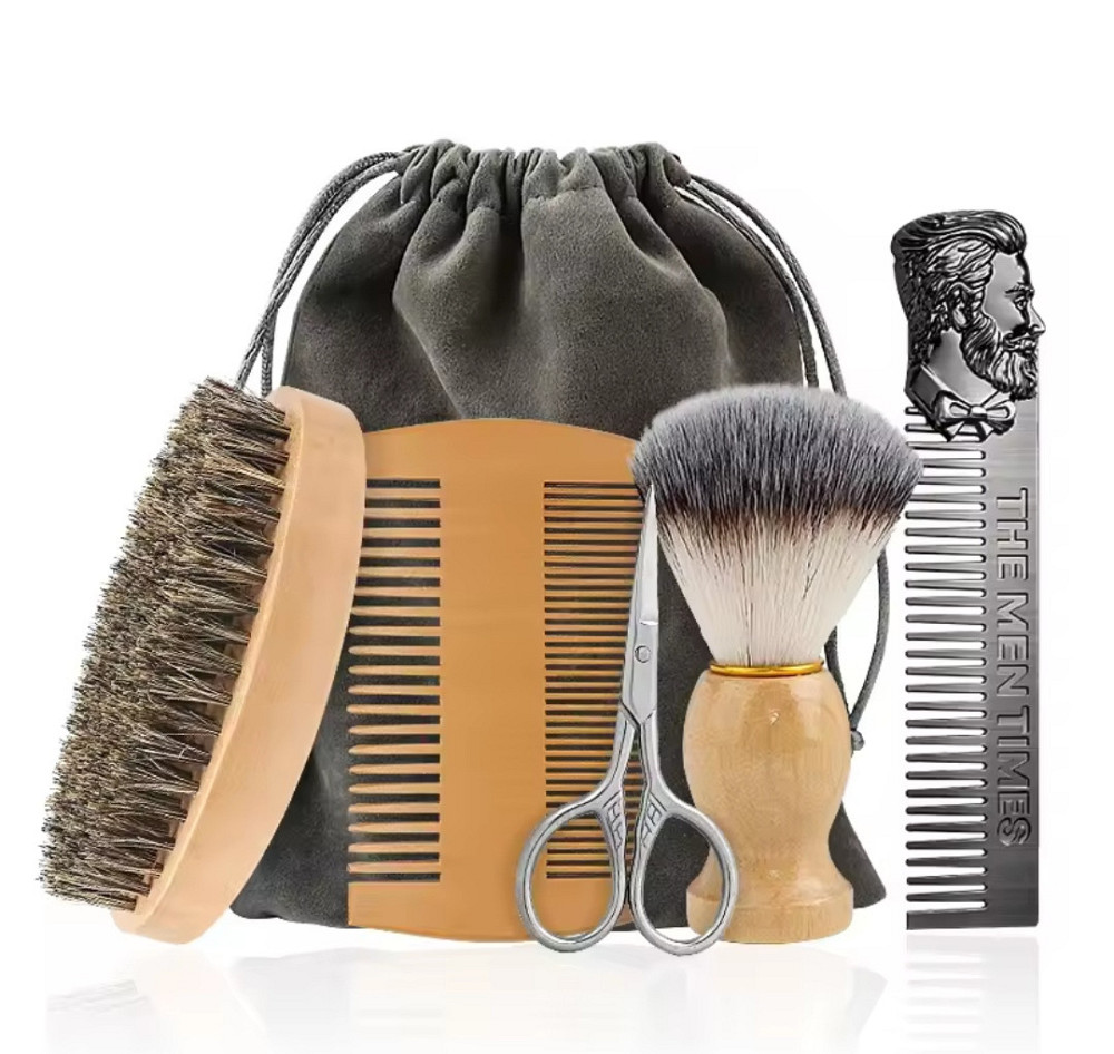 Набор для бороды и усов 6 предметов в подарочном мешочке для хранения коричневый Киев - изображение 1