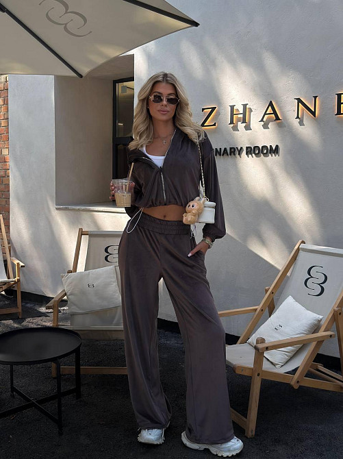 Жіночий велюровий костюм із плюш велюру Шоколадний 48/52 Харків - фото 1