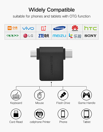 2 в 1 OTG адаптер Ugreen Micro USB + USB-C до USB3.0 30453 (Чорний) Николаев - изображение 8