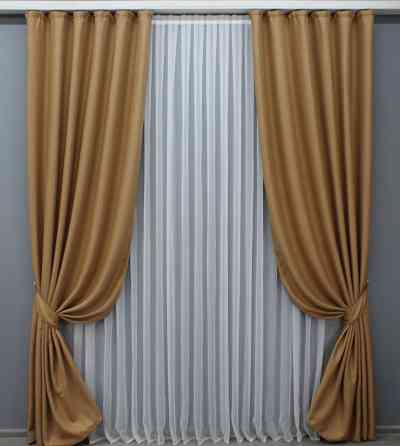 Комплект готовых штор VR-Textil Лен рогожка № 1427ш Карамельный 150х270 см 2 шт (33-0295) Киев