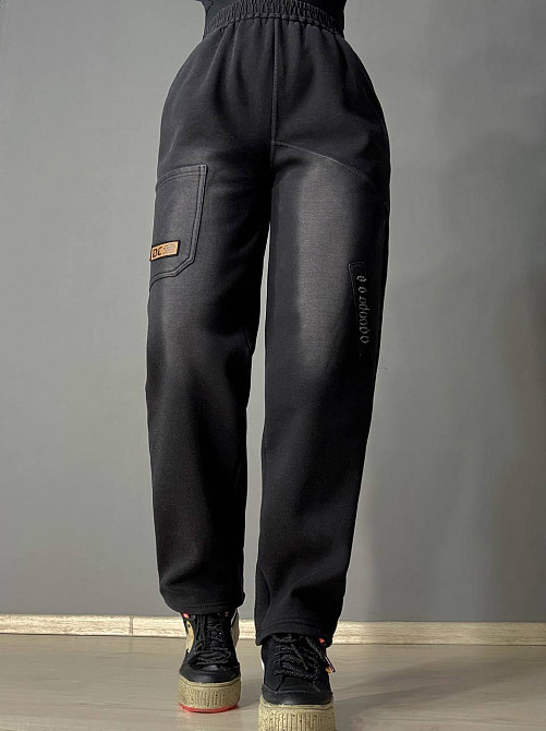 Брюки женские Alia 9148 утепленные на флисе мом большие размеры черные, черный, 5XL Киев - изображение 9