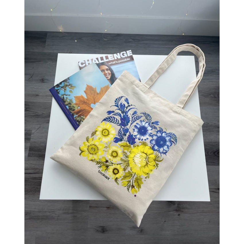 Екошопер BookOpt BK4004 Петриківський розпис Синьо-жовті квіти бежевий Киев - изображение 6