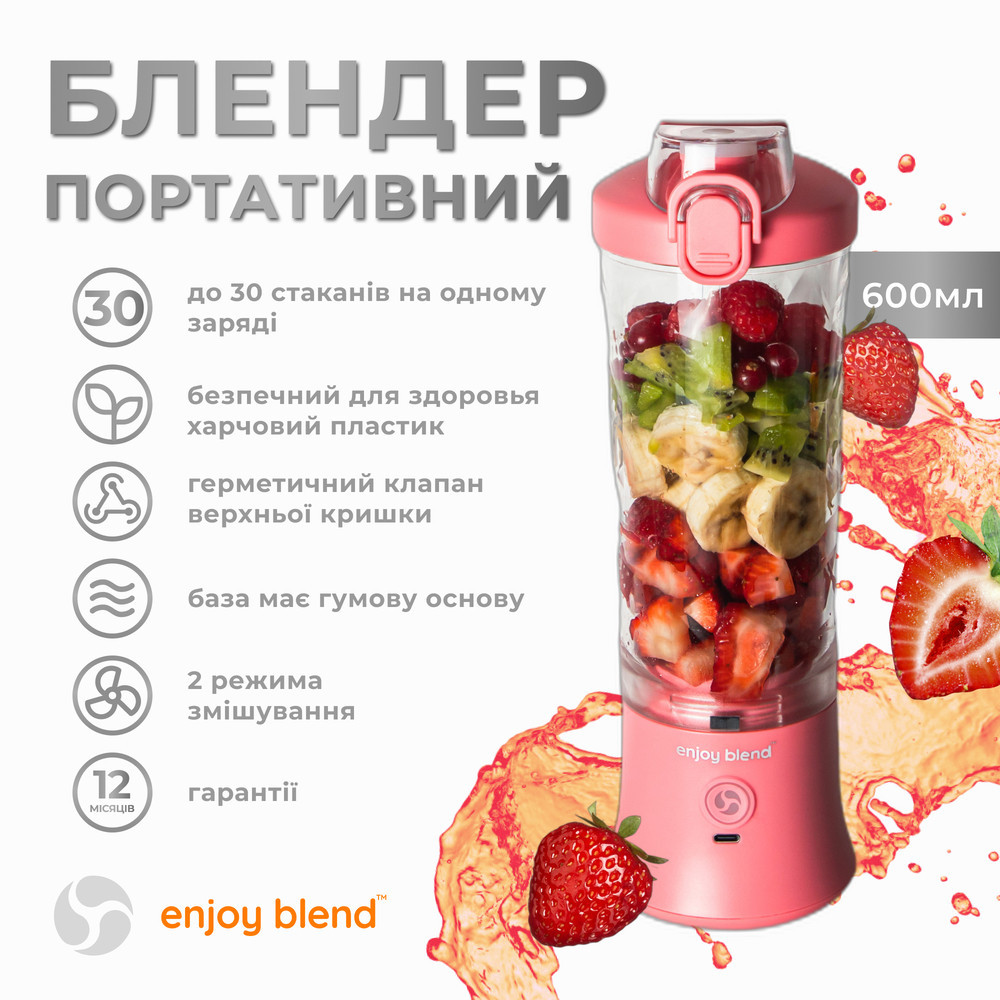 Портативный блендер ENJOY BLEND 63738399 розовый (коралловый) Киев - изображение 3