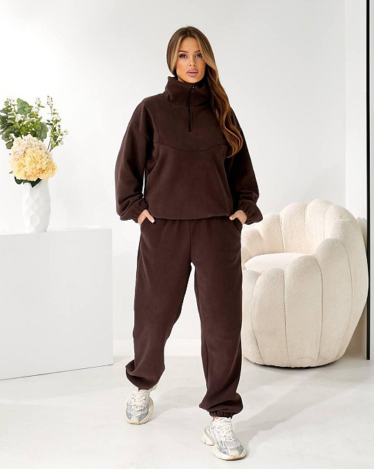 Жіночий стильний теплий флісовий костюм-двійка, двосторонній фліс. Шоколад, 42/46 Одеса - фото 4