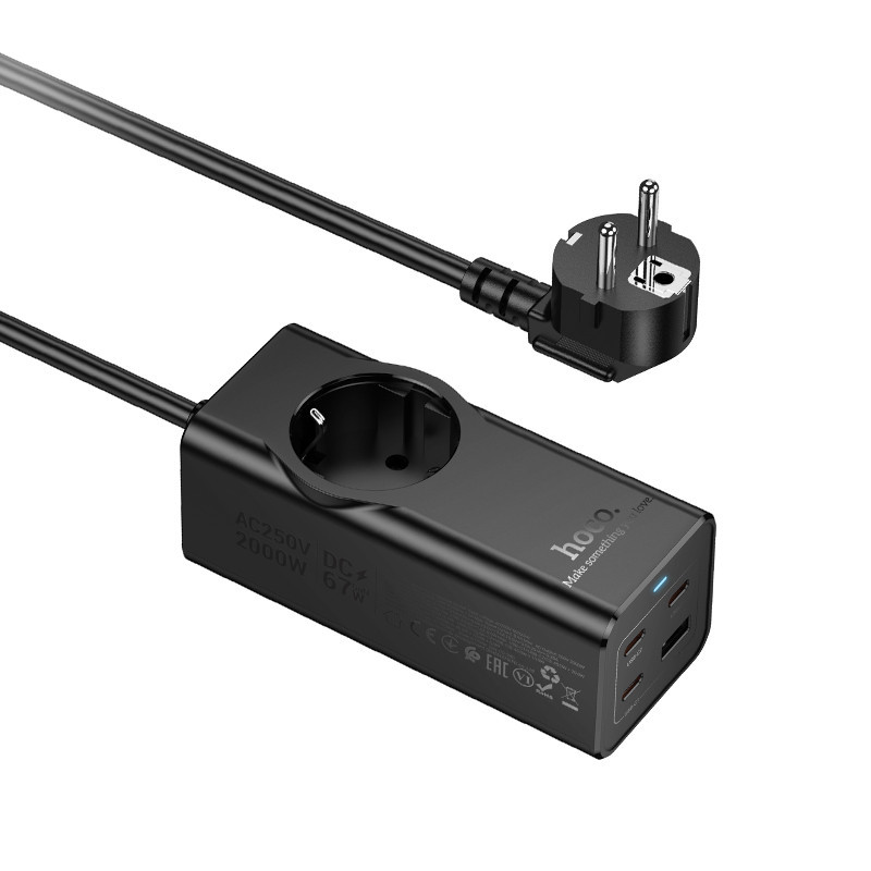 Сетевой удлинитель HOCO NS9 Wisdom 1-position (PD67W/3C1A) desktop socket (EU/GER) Black Одесса - изображение 5